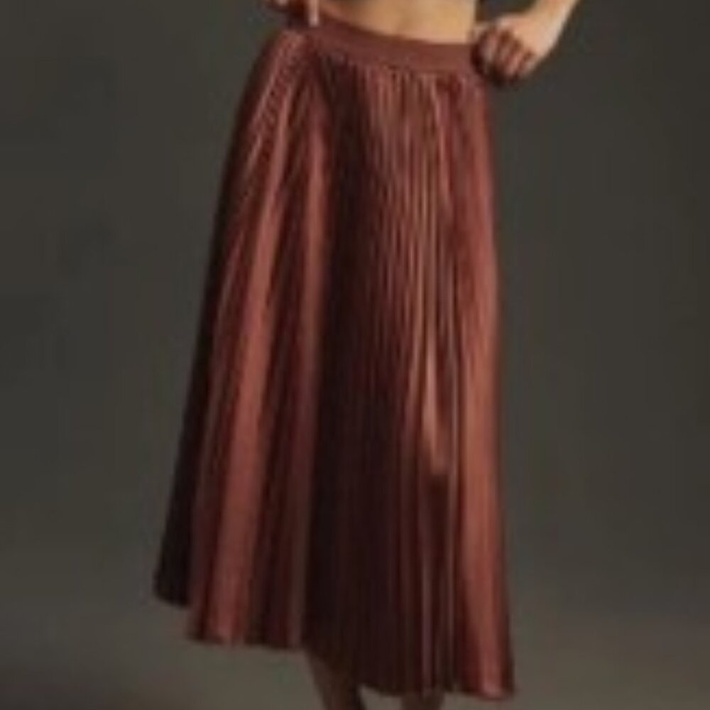 Anthropologie Brown Midi Pleated Skirt NWT 1X